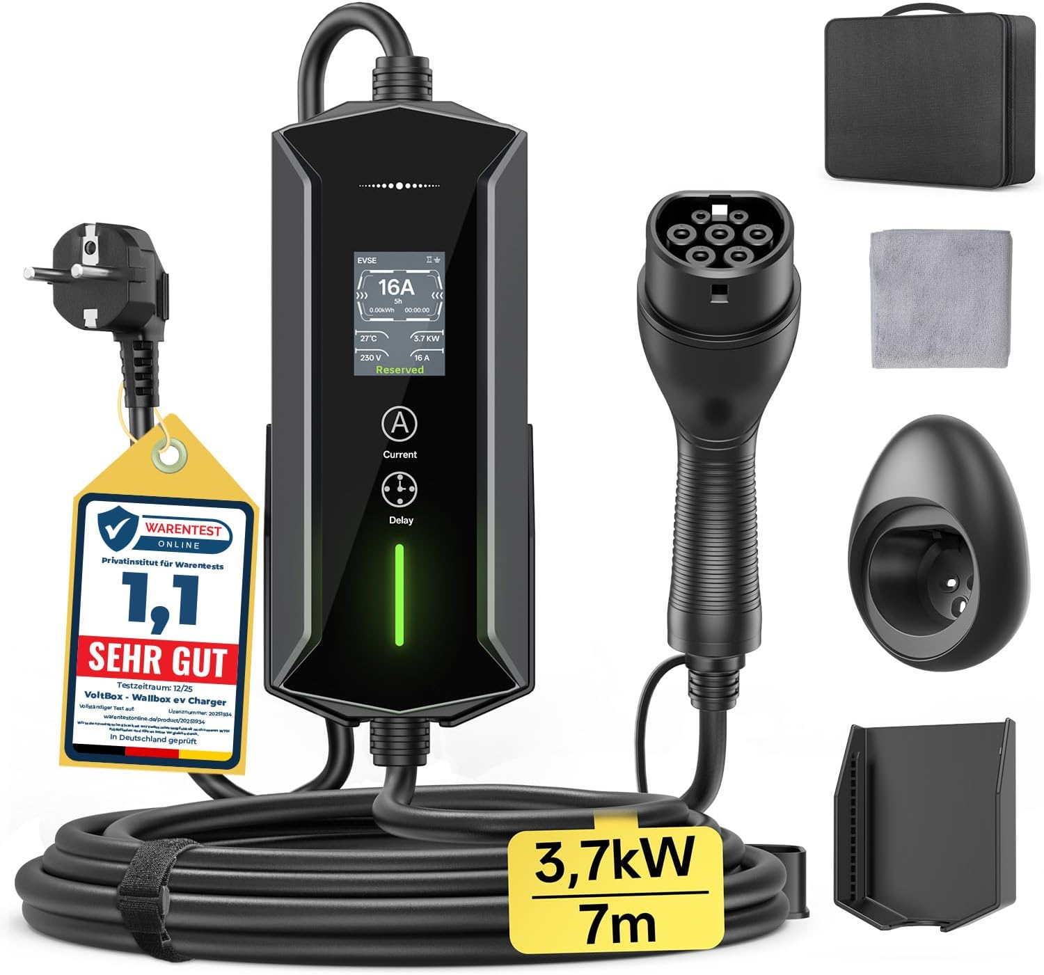Mobile Wallbox 11kW 7M 6-16A, EV Charger mit CEE Adapter Typ 2 Ladekabel