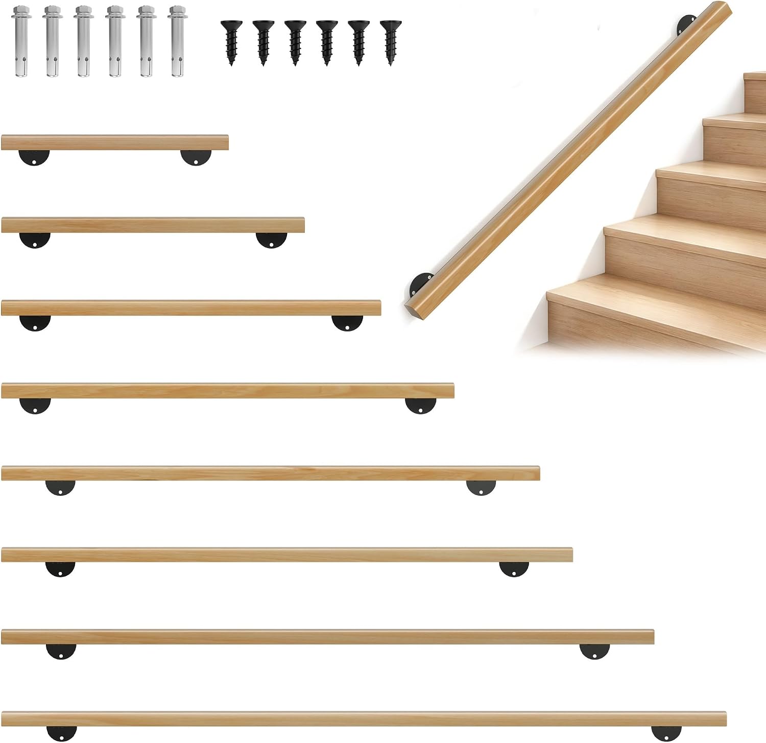 Massiv Buche Holz Handlauf Wandmontage Treppengeländer für Innen 80cm