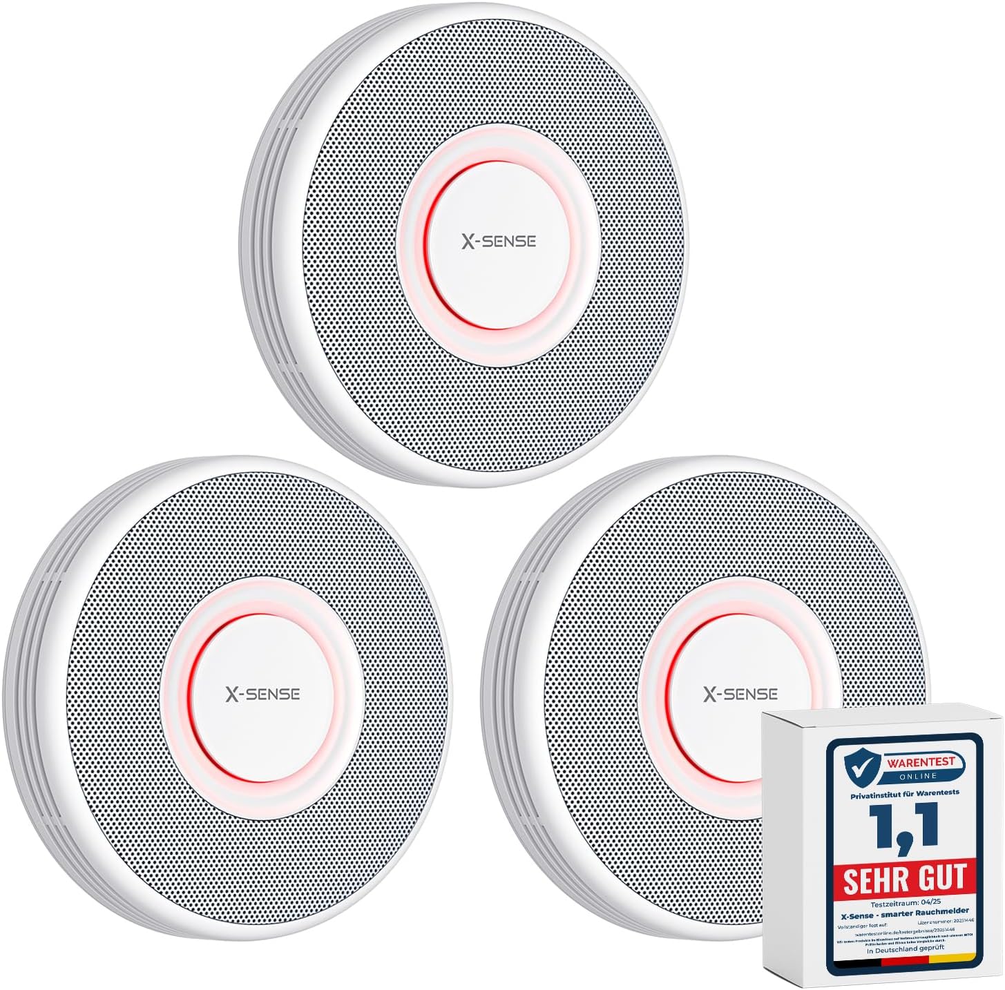 X-Sense Smarter Rauchmelder WLAN mit Sprachausgabe und 17 Standorten, Feuermelder, Rauchmelder vernetzt, 33 mm, Brandmelder mit SBS50 Basisstation, XS0B-MR61, 6 Stück