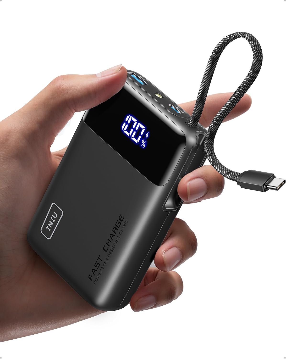 INIU 45W Power Bank, Klein 20000mAh Handyakkus mit Integriertem USB-C Kabel