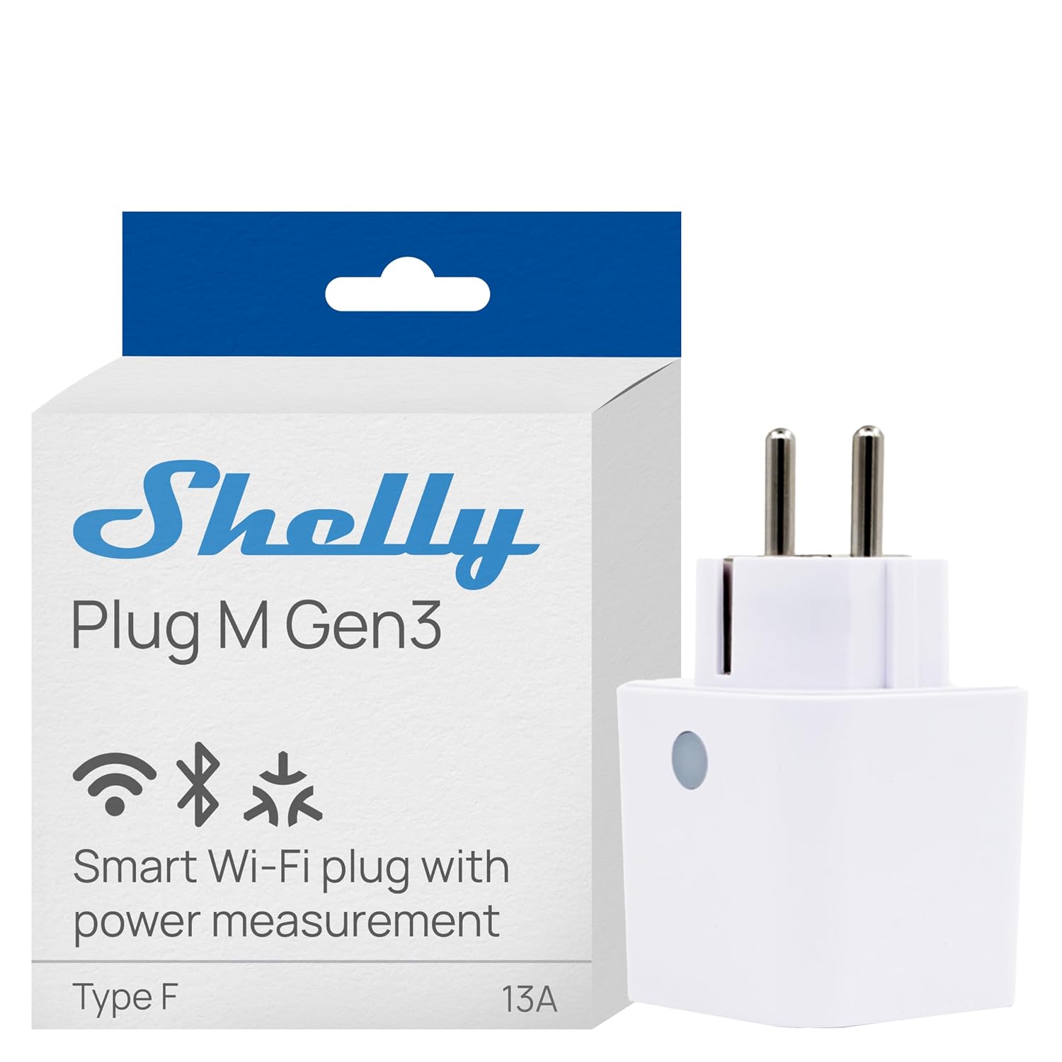 Shelly Plug M Gen3 Weiß - WLAN & Matter Smarte Steckdose, Leistungsmessung, 13A, 3000W, Zeitschaltuhr, Stecker, Smart Home Stecker, Alexa & Google, Apple HomeKit, Kein Hub Erforderlich (2 Stück)