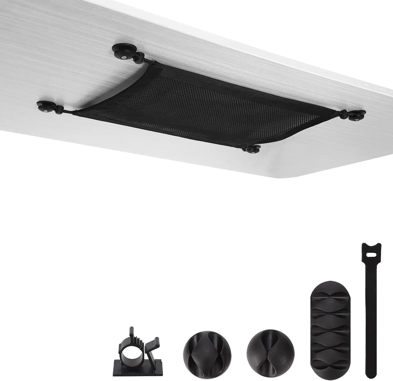 Kabelnetz Schreibtisch 66,5 x 24 cm - Flexibler Kabelschlauch unter dem Tisch - Robustes Kabelmanagement Netz für Büro & Home Office, Drahtorganisator zur Kabelaufbewahrung, Schwarz