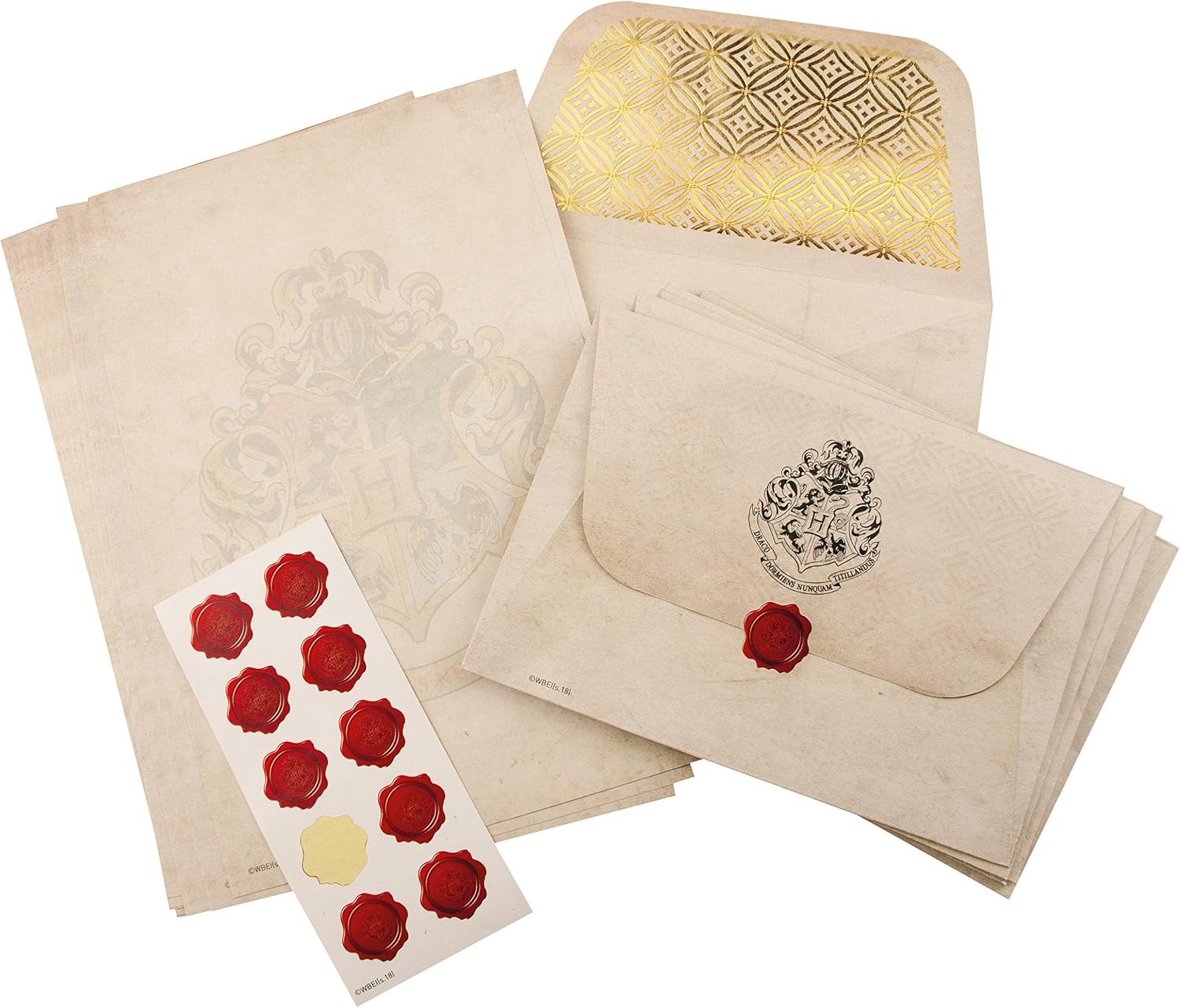 Hogwarts Aufnahmebrief Schreibset - Offiziell lizenziertes Harry Potter Merchandise & Schreibtischzubehör, 10 Umschläge, 20 Blatt Papier & 10 Wachssiegel Aufkleber im Set