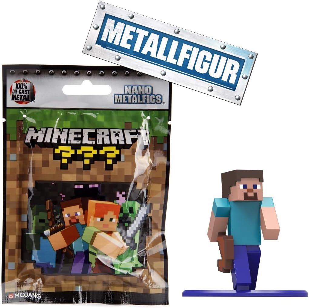 Jada Toys Minecraft Figur (1x Mystery Figur in Blind Pack) - 1 detaillierte Nano Sammelfigur (4 cm), 1 von 13 Figuren aus Metall für Fans und Sammler ab 3 Jahre