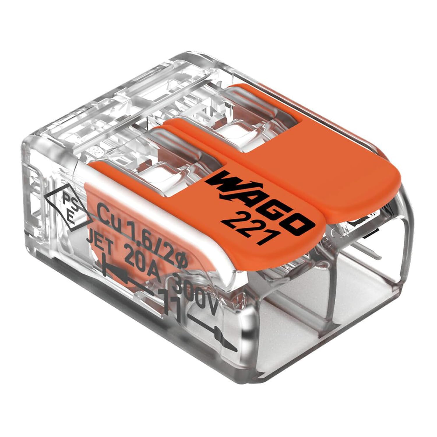 Wago 221-413 Splicing Connector 3 Conductors 014-4 mm² Compact Design with Lever, Pack of 50, orange