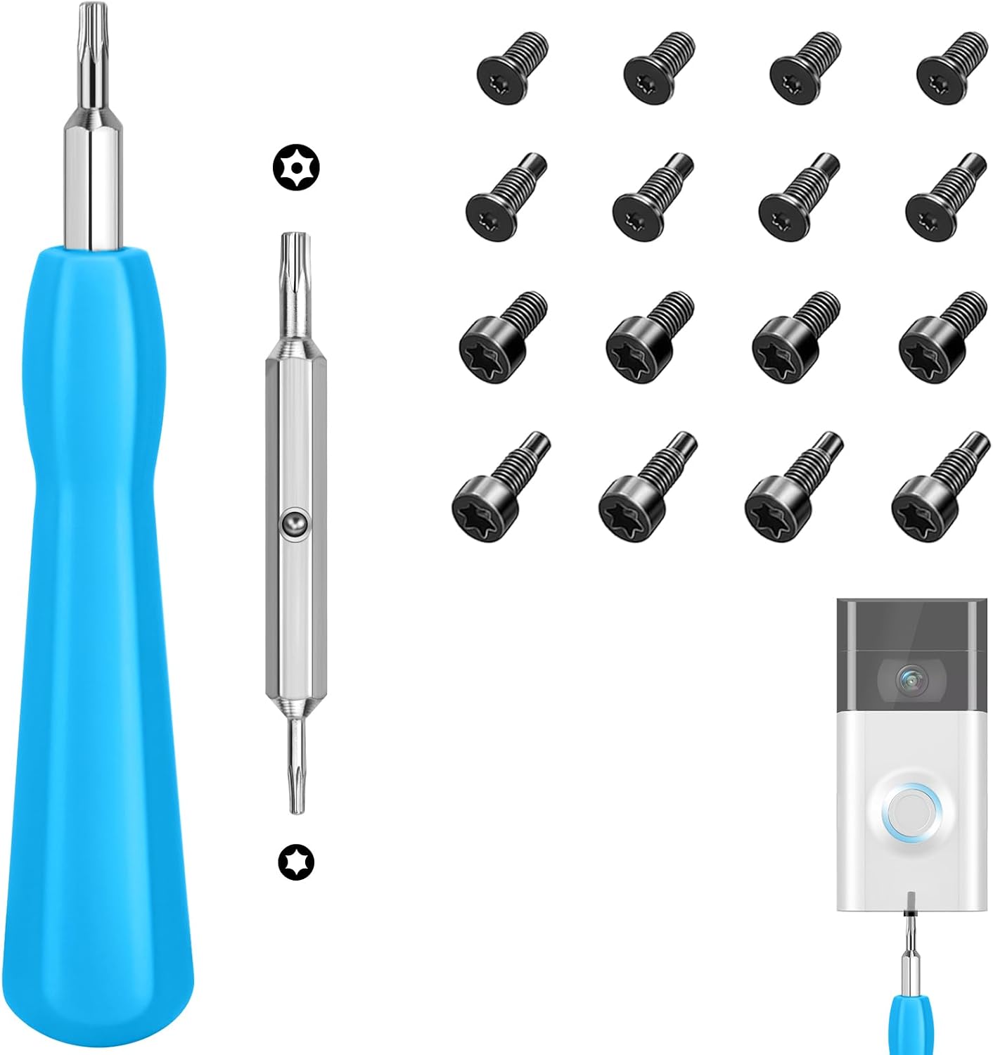 Poeland Türklingel-Schraubendreher, Schraubenzieher Set mit 16 Stück T6 T15 Schrauben für Ring-Video-Türklingel, kompatibel mit Video Doorbell 2, Pro und Elite (blau)