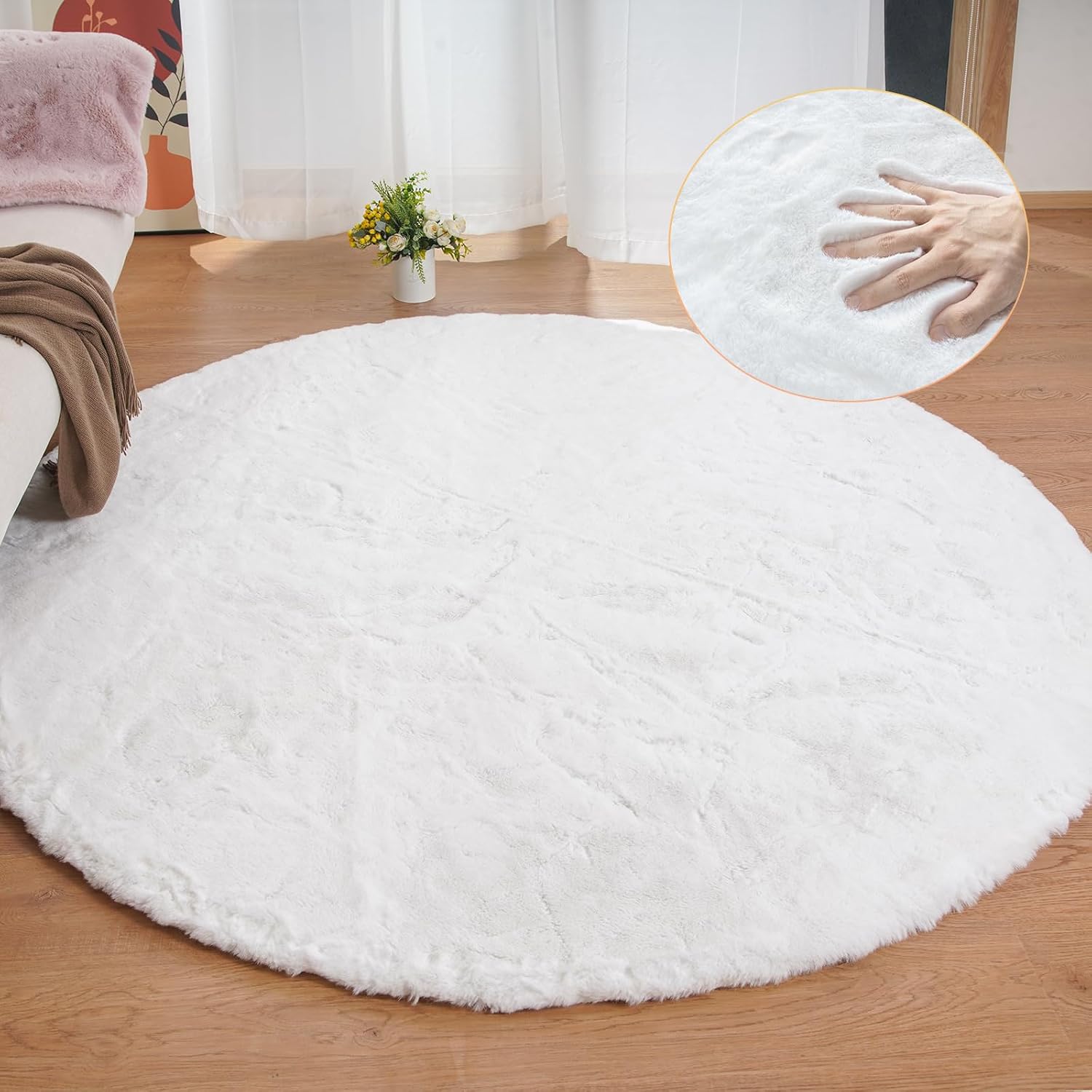 ORINOVA Teppich Wohnzimmer Waschbar Weiß 120x180 cm Kunstfell Flauschiger fellteppich Schlafzimmer Kinderzimmer Bettvorleger Gegend Weich Rechteckig