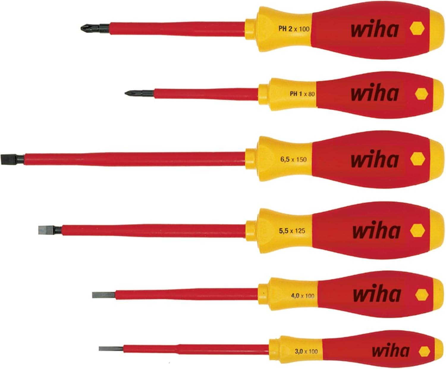 Wiha Schraubendrehersatz 6tlg. VDE Schlitz SW 3/4/5,5/6,5/PH 1/2 brün. Rundkl. - 833