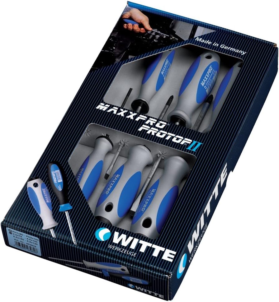 Witte 653864 Maxxpro-Schraubendreher-Satz 6-teilig, SB/PH 1/PH 2 in Kartonverpackung