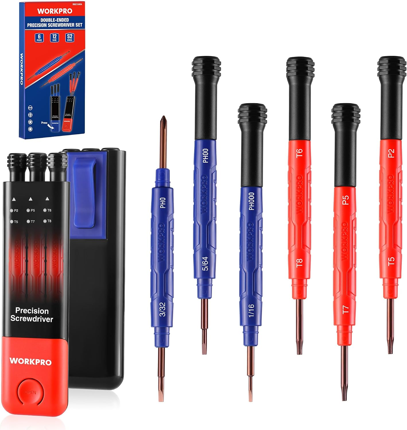 WORKPRO Mini Schraubendrehersatz 6-teilig, Präzisions-Schraubendrehersatz mit Doppelbits PH/SL/Torx aus S2 Stahl, Präzisions-Schraubendreher Set für Uhrmacher zur Reparatur von Uhren, Brillen und