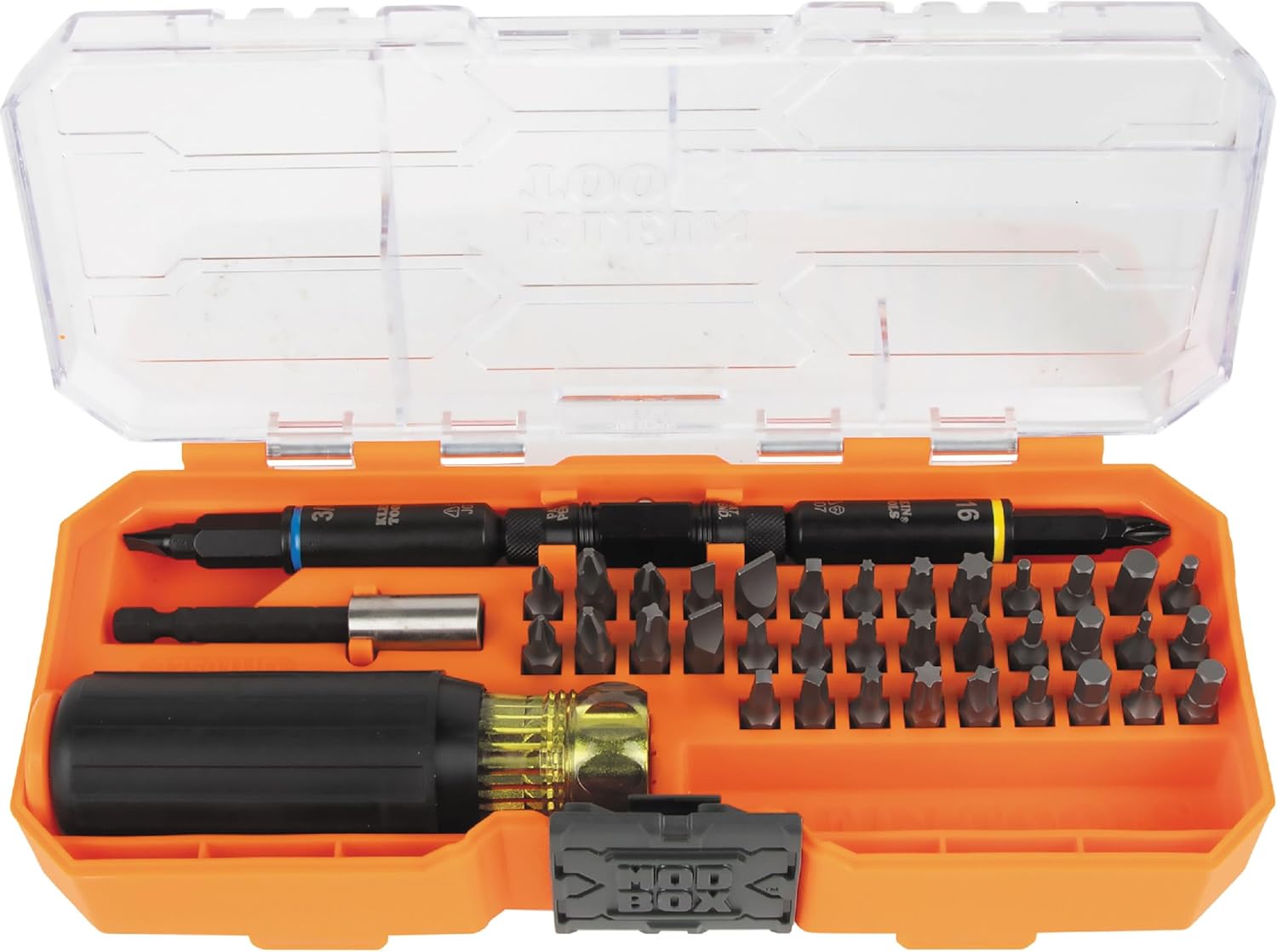Klein Tools 32501HD KNECT 46-teiliges schlagfestes Multi-Bit-Schraubendreher- und Mutterndreher-Set mit MODbox-Koffer, 39 Bits, 4 Steckschlüsseln, Bithalter, Griff