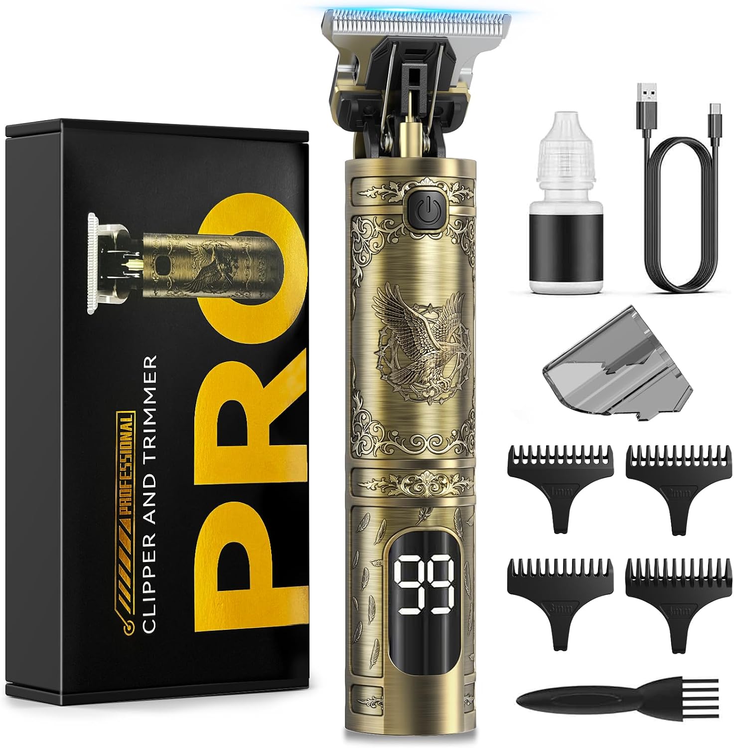 Haarschneidemaschine, Barttrimmer Herren Profi Set, Trimmer Herren mit LED Anzeige, Präzisions Haartrimmer Herren für Konturen, USB-C Wiederaufladbar, Elektrischer Haarschneider & Bartschneider
