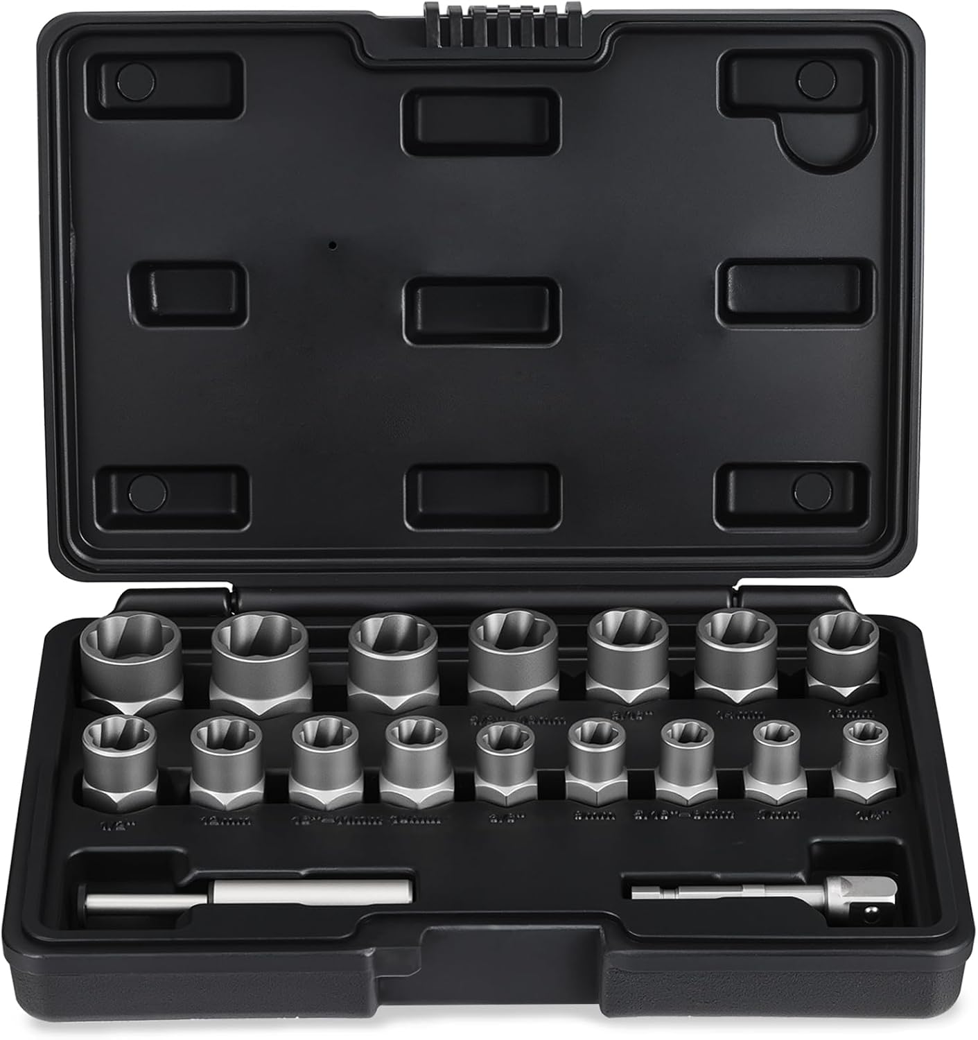 18-teiliges Schraubenausdreher-Set, Ausdreher für abgerundete Schrauben, Schlagschrauben- und Mutternausdreher-Set, 3/8"-Antriebs-Schraubenausdreher-Set, zum Entfernen von überdrehten, beschädigten