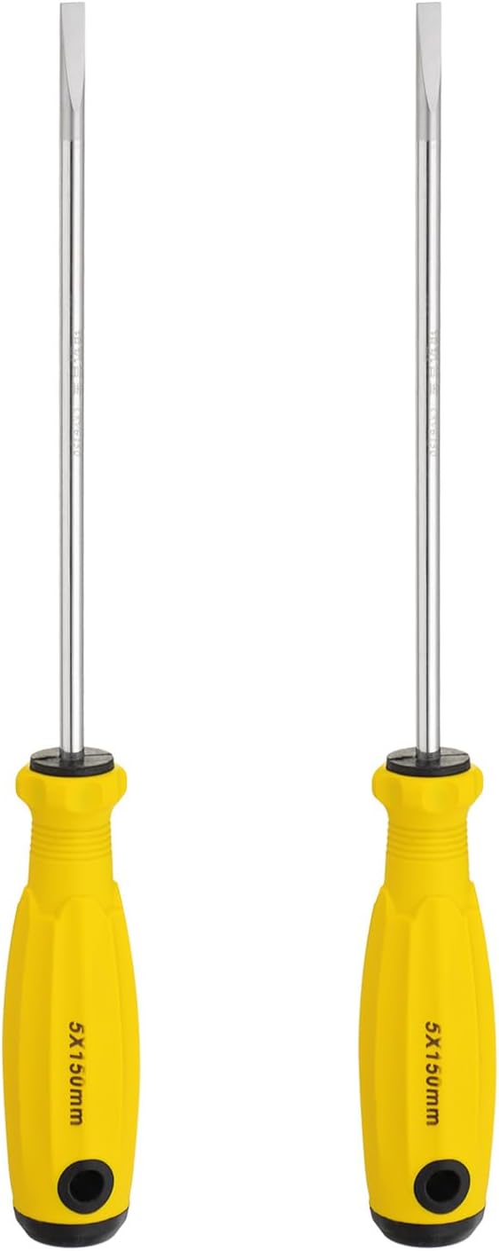QUARKZMAN 2 Stück SL5 Flachkopf-Schraubendreher 205mm Länge Schraubenzieher Magnetische Schlitz-Screwdriver CR-V mit Ergonomischem Griff für DIY-Reparaturen, Gelb