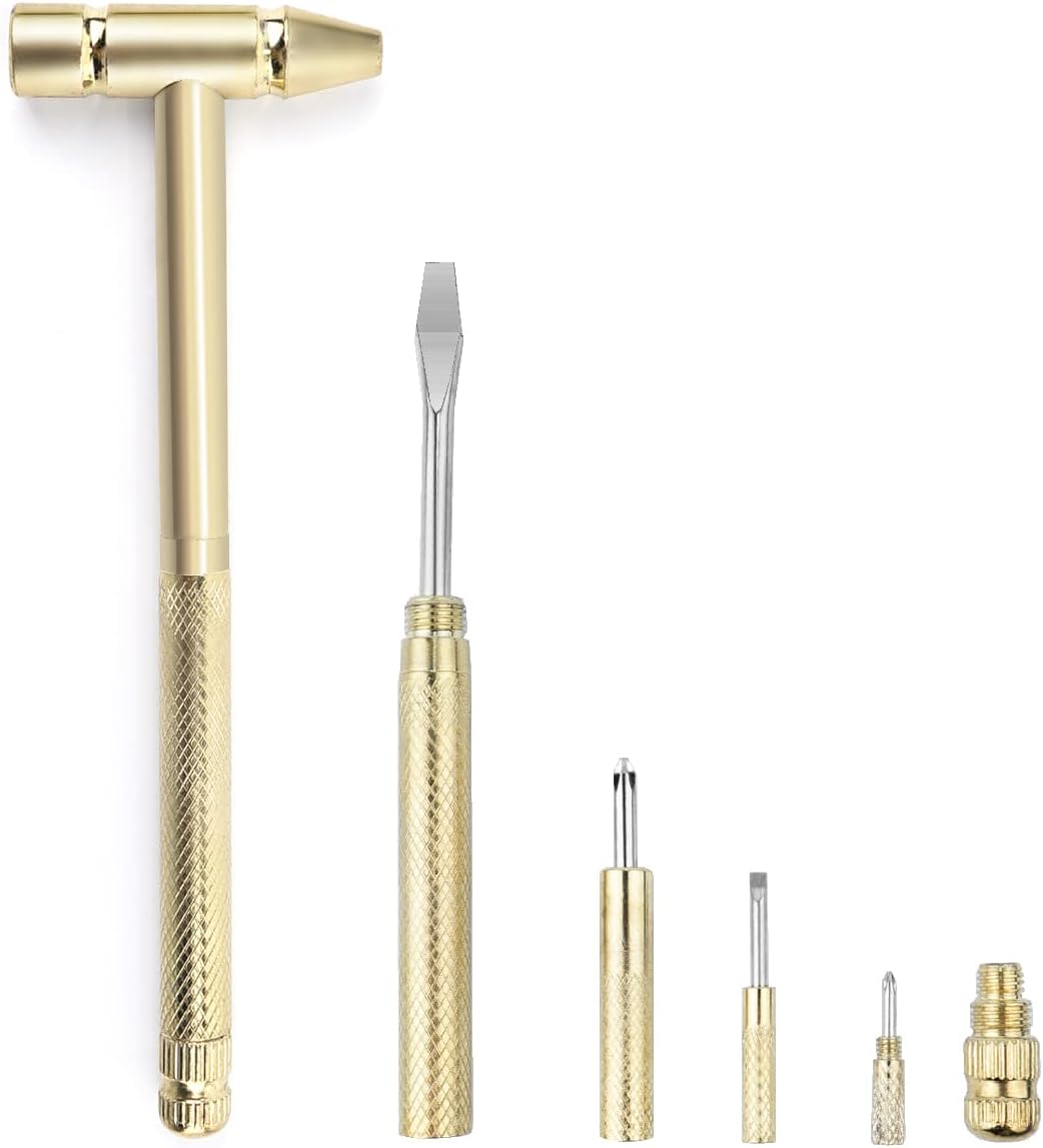 6 in 1 Hammer & Schraubendreher Werkzeug Multitool Set Klauenhammer mit Anti-Rutsch-Griff Griff Schlitz/flacher Kopf Kreuzschlitzschraubendreher Nagelabzieher Bestes Geschenk (Silber)