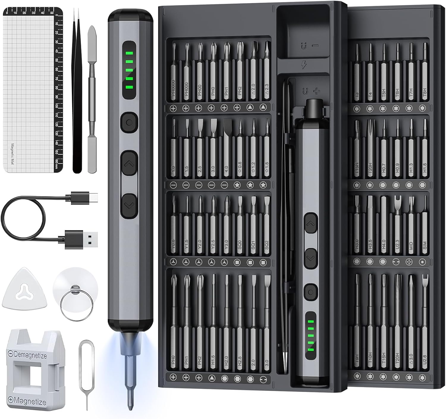 Mini Elektrisch Schraubendreher Set - 72 in 1 Präzisions Electric Screwdriver - Akku Schraubendreher mit 5 Gänge Magnetish Elektro Schraubendreher für Brillen, Uhrm, Handy, Laptop Reparatur