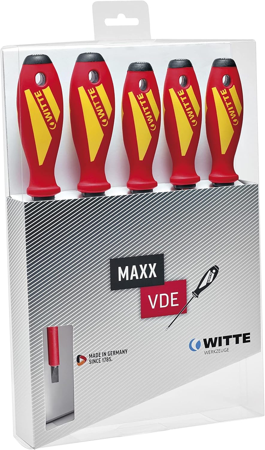 Witte 653747 Maxxpro-Schraubendreher-Satz 7-teilig, VDE SB/PH 1/PH 2 inklusive Spannungsprüfer in Kartonverpackung