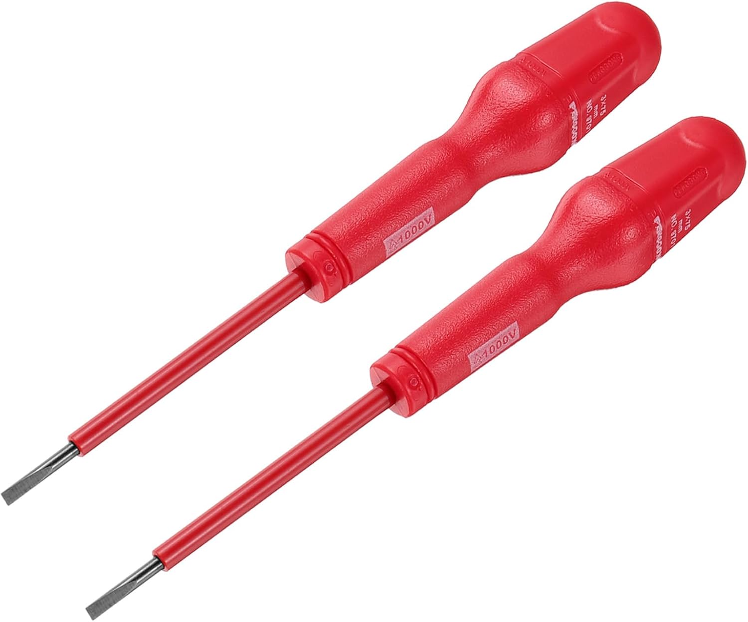 QUARKZMAN 2 Stück 1000 V isolierter Elektriker-Schraubendreher, 3 x 75 mm, CR-V, magnetisch, Schlitz, Flachkopf, Isolierungsschraubendreher, rot