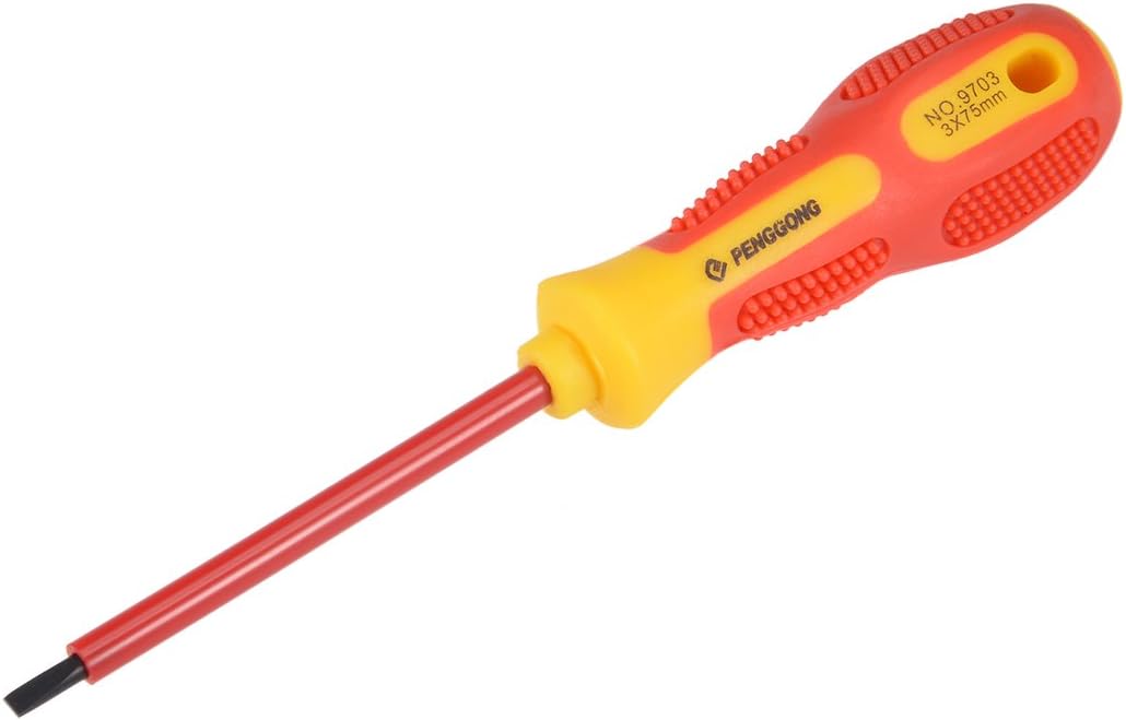 Sourcingmap 1000 V Schlitz isoliert Magnetischer Spitze elektrische Schraubendreher 3 mm x 75 mm