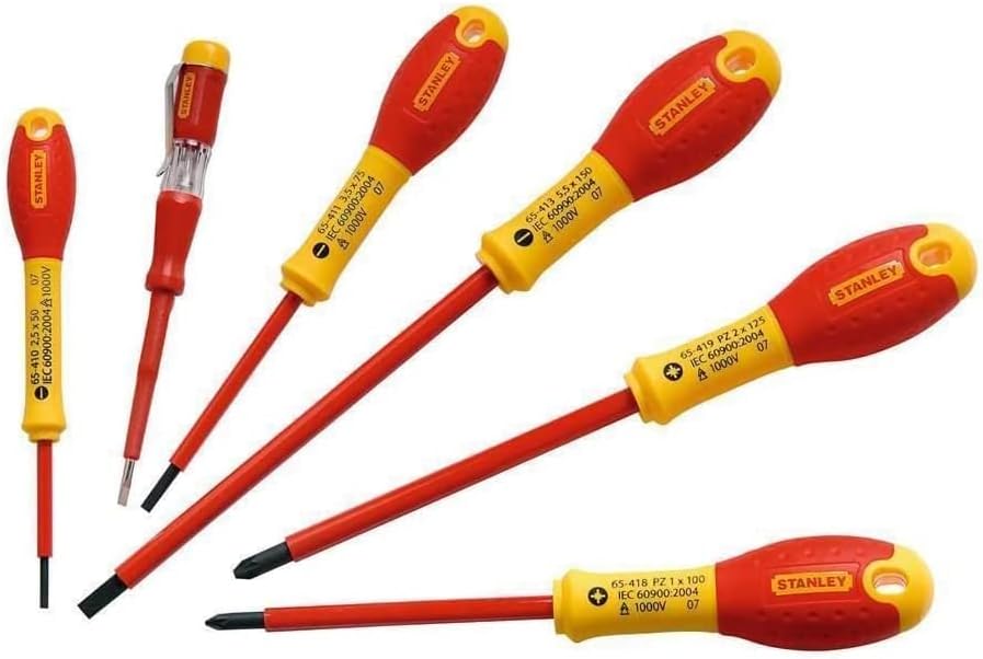 Stanley FatMax Schraubenzieher Set 6-tlg, isoliert, SL2.5/3.5/5.5;PH1/2, Spannungstester, Chrom-Vanadium Stahl, 0-65-441