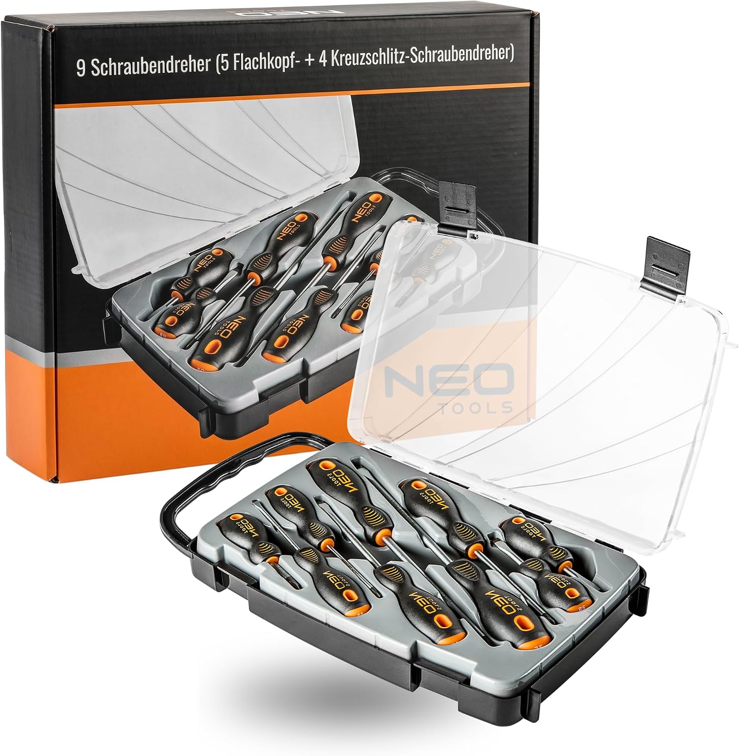 NEO TOOLS Schraubendreher Set 9-teiliges neunteilig Magnetspitzen S2 Stahl