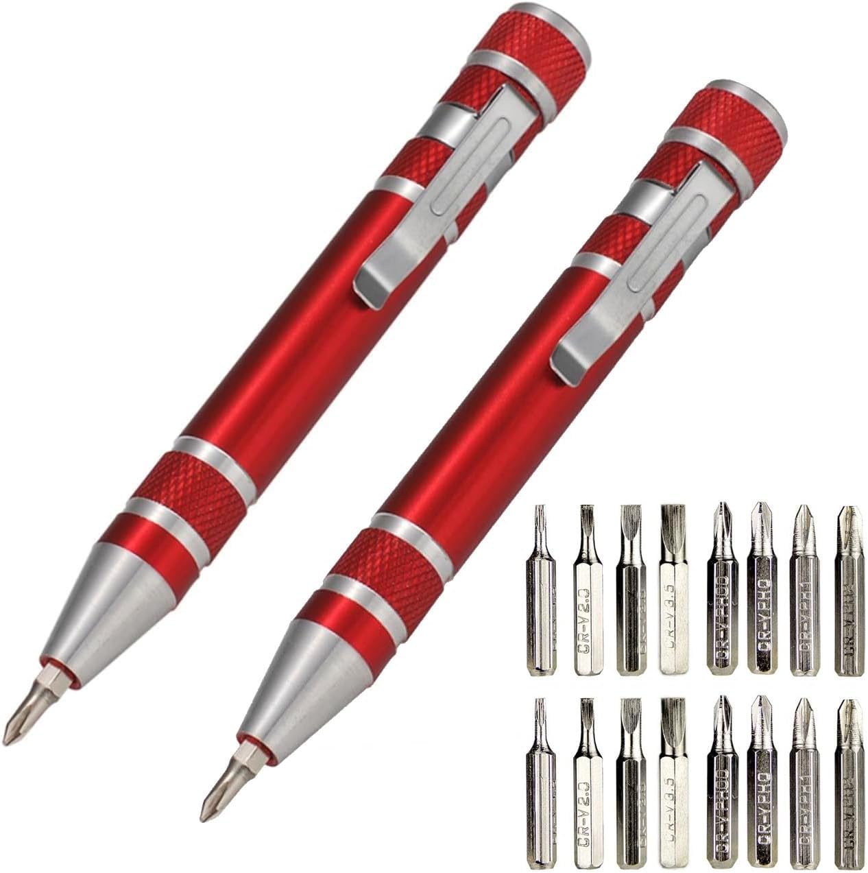 LATRAT Schraubendreher Schraubenzieher Set Werkzeug Stift 8 in 1 Mini Gadgets für Reparatur, 4x Kreuz und 4x Schlitz Mini Reparatur Werkzeug Kit für PC, Brillen, Uhren, Handy, Laptop etc, Rot