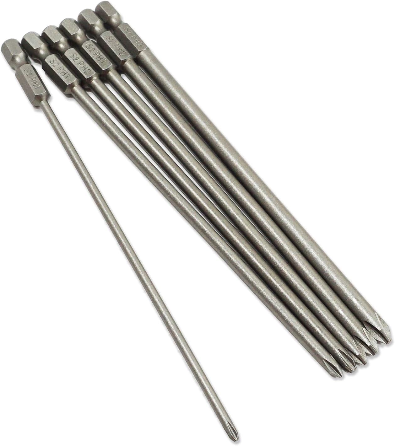 Kreuzschraubendreher Lang, Bit Set Lang 6 Stück, Magnetischer Extra Lange Bits aus S2 Stahl, 150 mm für Elektrische Manuelle Schraubendreher und Bohrmaschinen, mit 1/4 Zoll Sechskantschaft