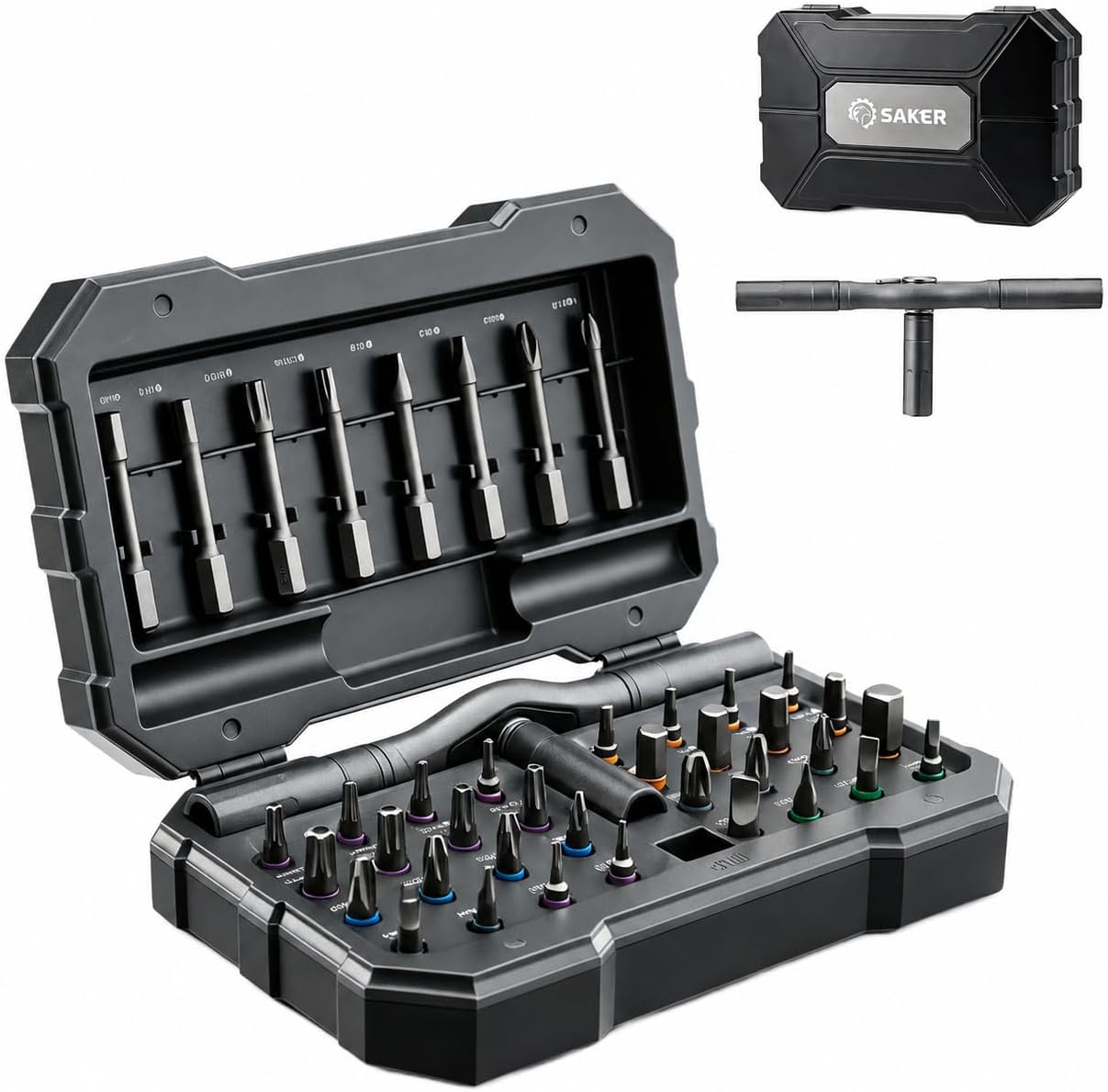 Saker 42 in 1 Magnetischer Schraubendreher Set Multi Bit Free Kombination Ratsche Schraubendreher Set Tragbare Reparatur Tool Kit für Geschenke, Möbel, Computer, Fahrrad und DIY Grau