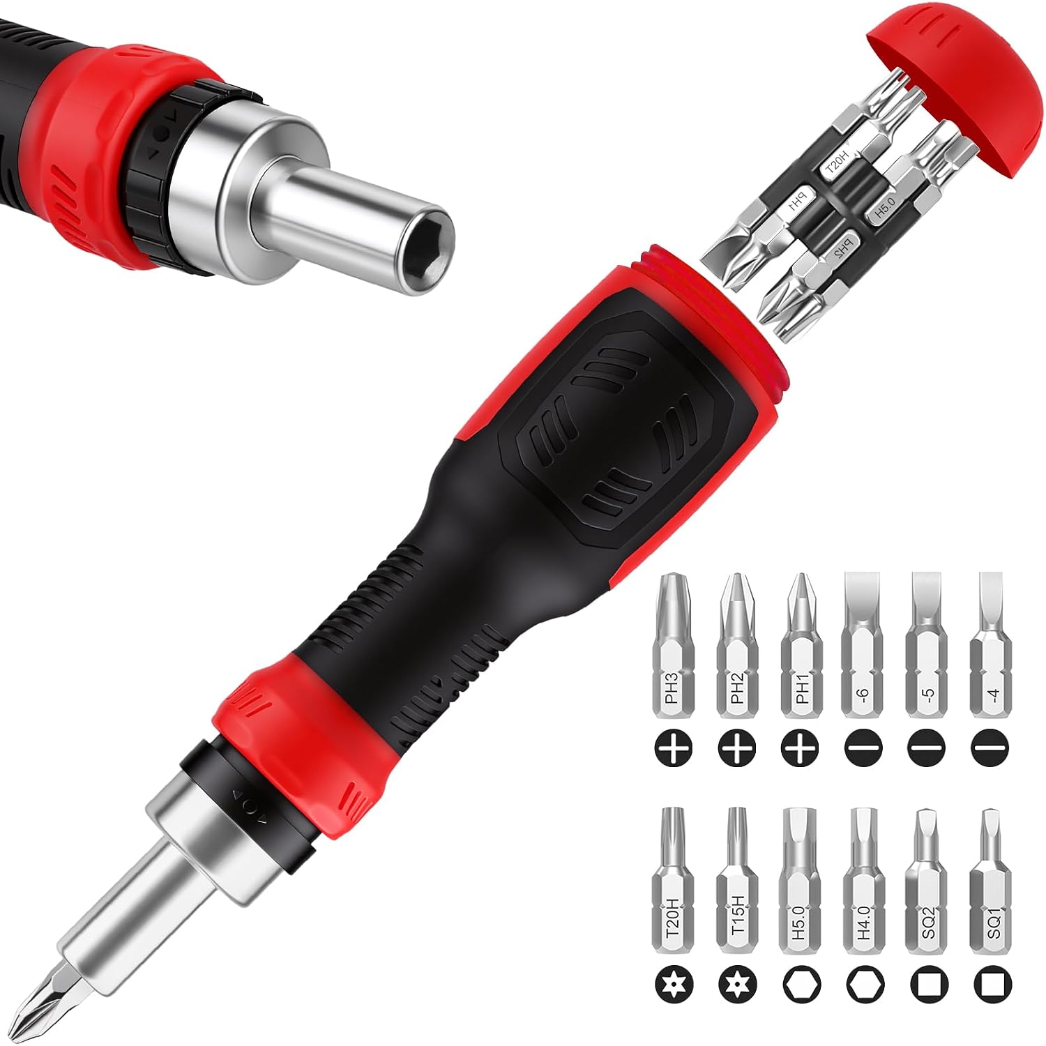 Ratschenschraubendreher 13 in 1, Magnetisches Set mit CR-V Stahl Bits