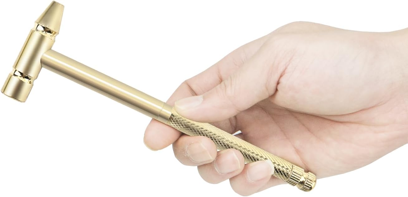 Hammerschlägel, 6-in-1 Miniatur Kupfer Werkzeug mit Edelstahlgriff, inklusive 4 Schraubendreher, leicht und kompakt, Gold