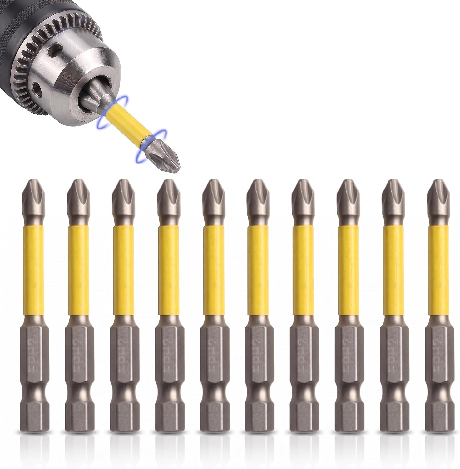 ZYWUOY Schraubendreher-Bit-Set, 65 mm, magnetisch, Spezialschlitz, Kreuz-Schraubendreher-Bit für Elektriker FPH2, Elektrowerkzeug, 10 Stück