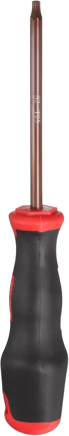 QUARKZMAN T15 Torx Schraubendreher 200mm Magnetischer Schraubenzieher 100mm Wärmebehandelter S2 Legierungsstahl mit Ergonomischem Griff Für DIY Reparaturen Rot Braun