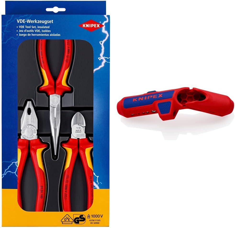 KNIPEX Elektro-Paket 00 20 12 (SB-Karte/Blister) & ErgoStrip Universal-Abmantelungswerkzeug (135 mm) 16 95 01 SB