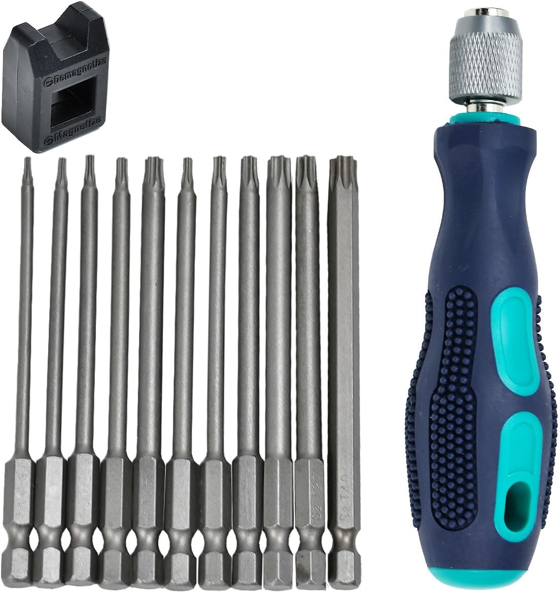 12 Stück torx Schraubendreher Set Bitsatz lang 1/4" 100mm Screwdriver lange bits T6-T40 mit Loch S2 Elektrische Schraubendreher Magnetischer torx bit set bitsatz Bithalter für akkuschrauber