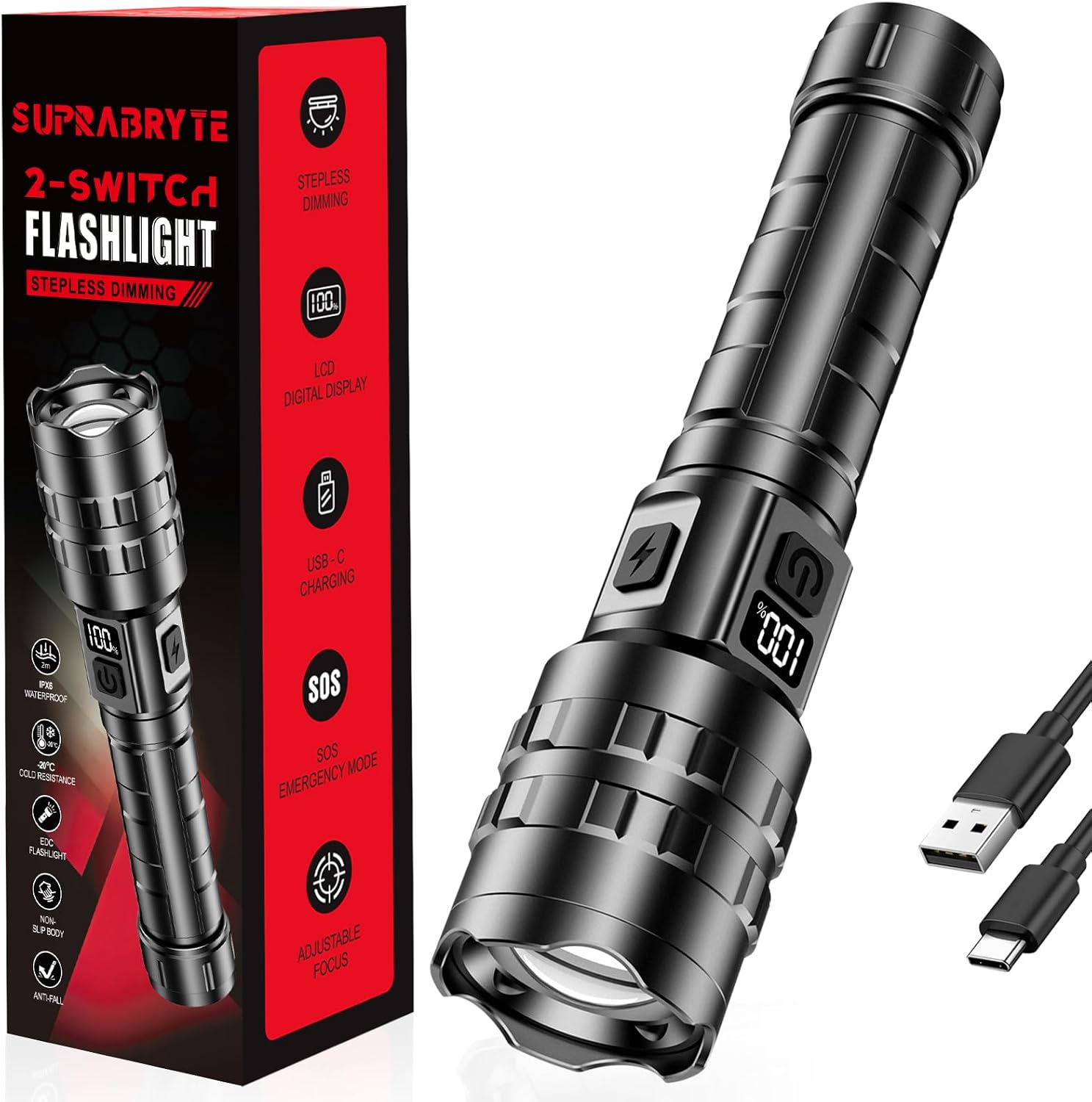 Taschenlampe LED Aufladbar 1000000 Lumen, 1500m 12 Std. Laufzeit