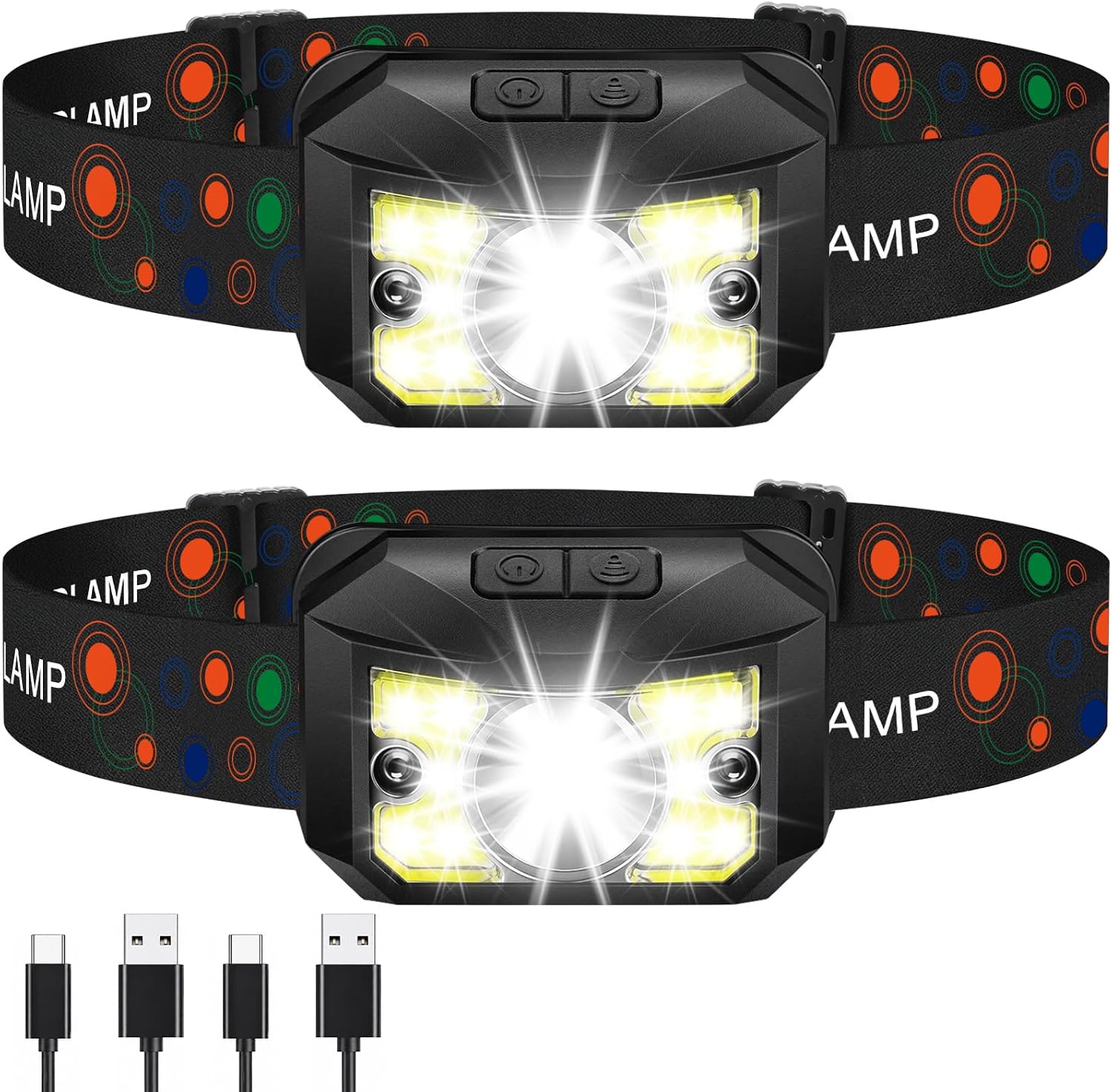 2 Stück Stirnlampe Led Wiederaufladbar, USB C Superhelle Kopflampe Wandern