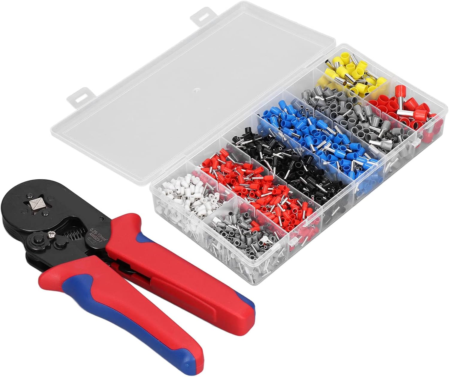 Crimp -Zange, Selbstverstellbares Crimp -Werkzeug mit 1200 -pcs -Ferrusanschluss für 0,25 10 mm² Drahtkabel Ergonomische Griffe Nicht -Schlupfbeschichtung
