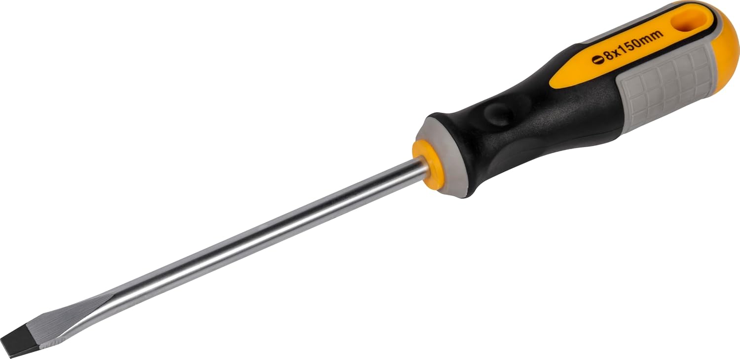 Roughneck Schlitzschraubendreher mit konischer Spitze – Magnetische Spitze, Klinge aus S2-Stahl und Softgrip-Griff – 8 x 150 mm
