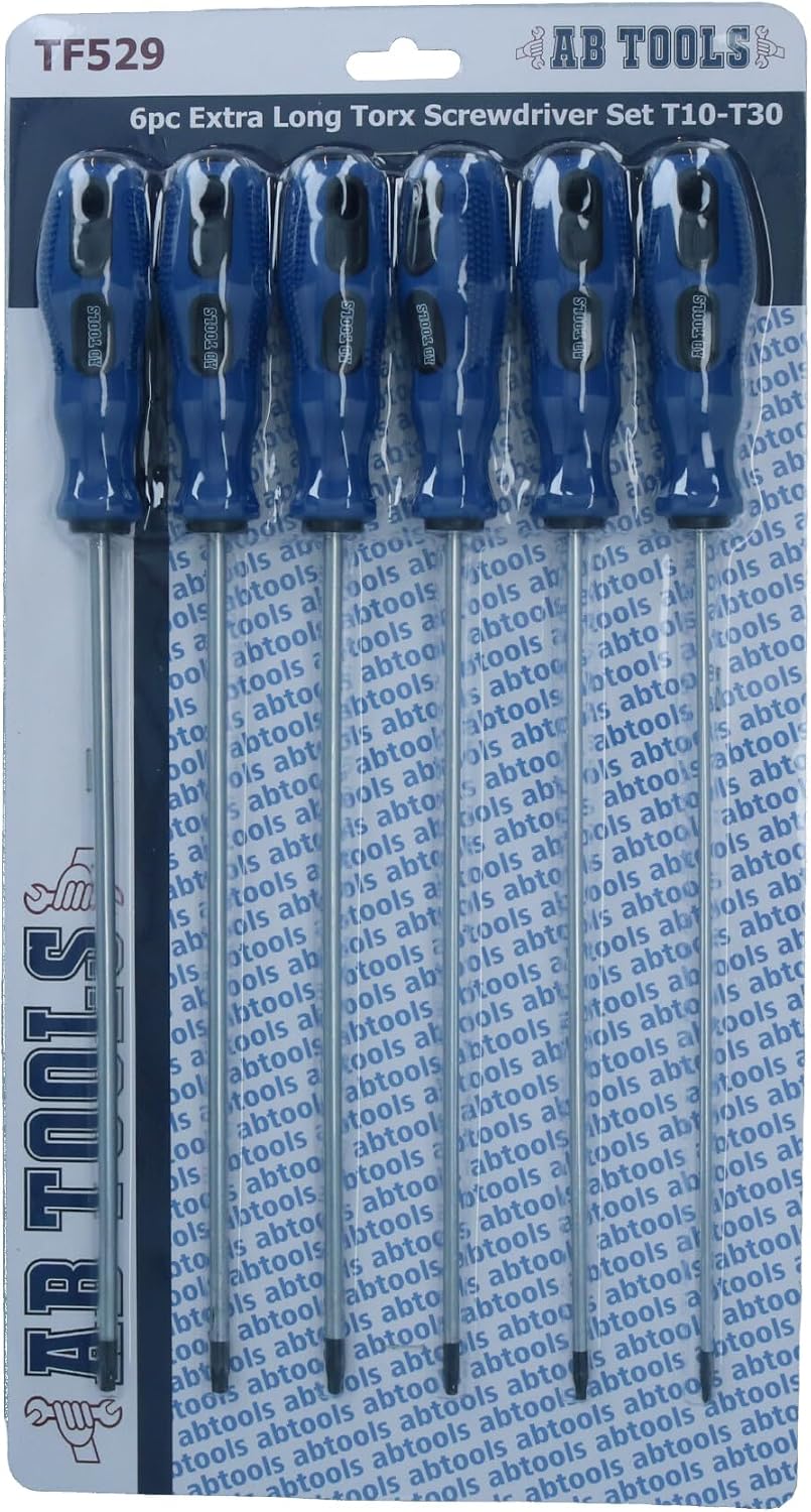 Extra lange Torx-Schraubendreher im Set, T10 - T30 Schraubendreher, Länge 250 mm, 6-teilig