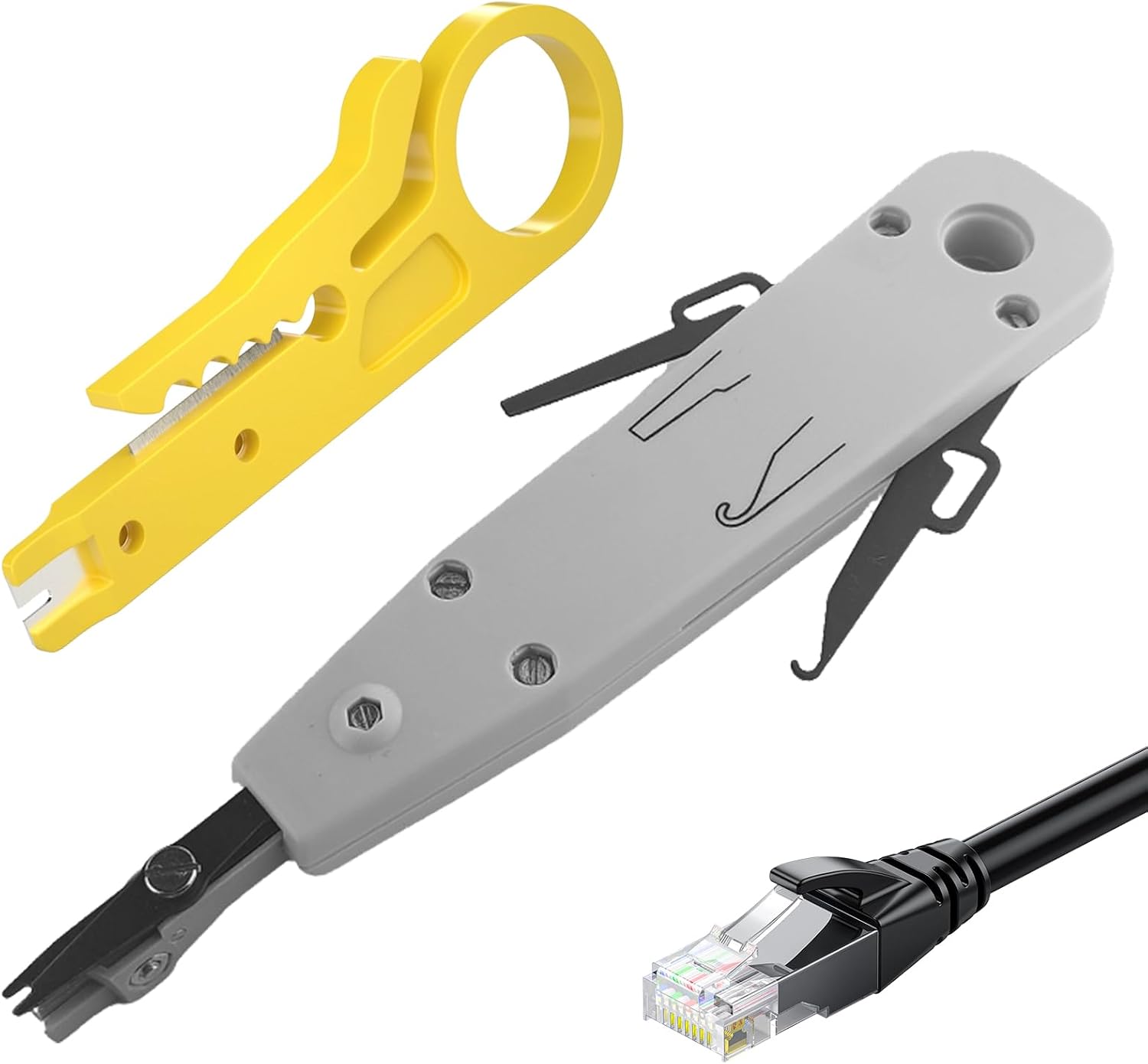 2 Stück LSA Auflegewerkzeug,Robust Netzwerk Werkzeug,Multifunktion Für LAN Dose,Netzwerkdose CAT 7,Modularer Drahtschneider,Geeignet Für Aufputz Und Unterputzdosen,Montagekabel Mit Drahtschneider Grau