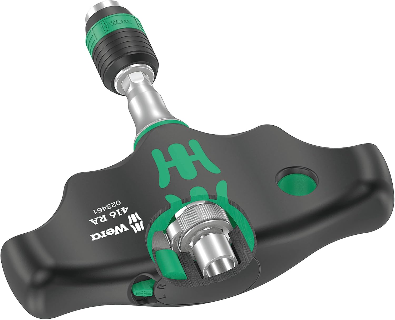 Wera 05023460001 411 A RA Quergriff-Adapterschraubendreher mit Ratschenfunktion, 1/4", 45 mm, Schwarz-grün