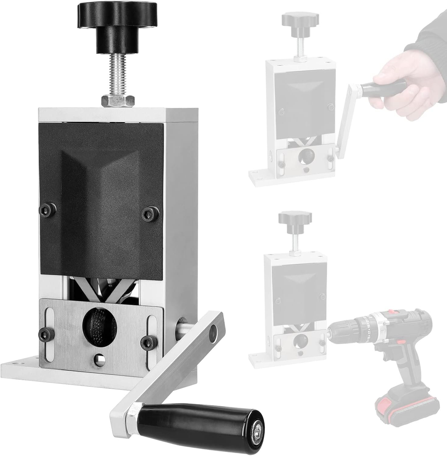 Tragbarer Haushalts-Abisolierer aus Aluminiumlegierung, manuelles Abisolierwerkzeug, Kabelschälmaschine mit Handkurbel, Verwendung mit elektrischer Handbohrmaschine für 2–15 mm Kabel