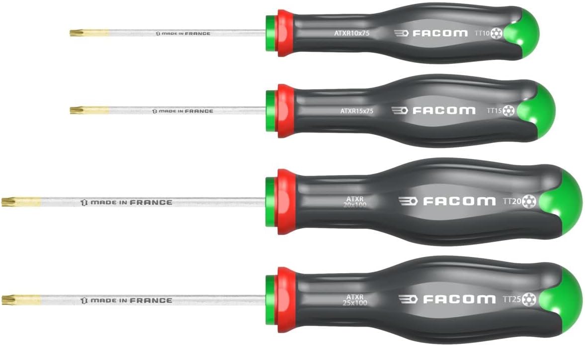 FACOM Protwist Torx- und Tamper-Schraubendreher, runde Klinge aus Siliziumkarbonstahl, wärmebehandeltes Werkzeug-Set, Atxr.J4Pb, mehrfarbig, 4 Stück