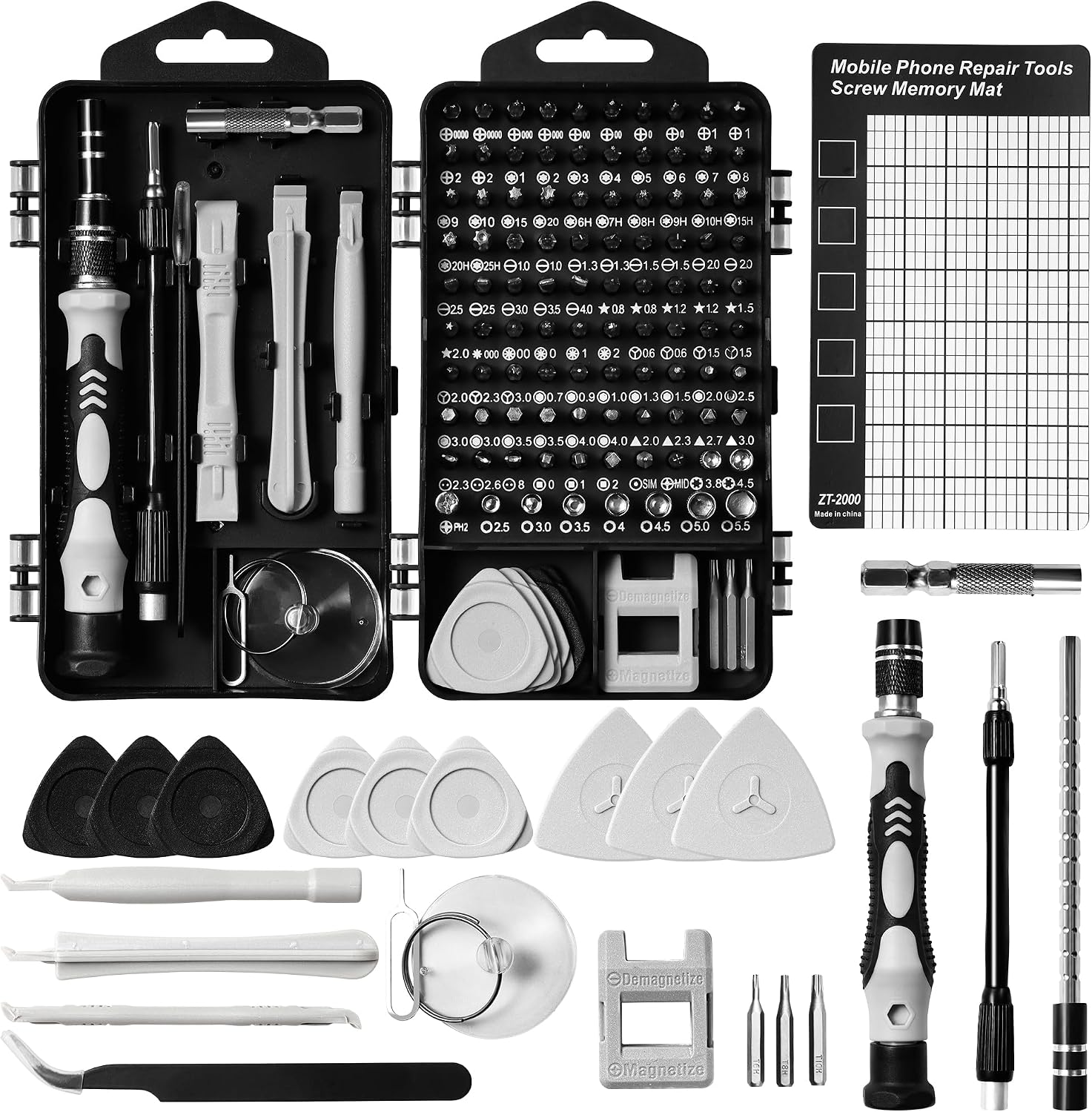 122 in 1 Feinmechaniker Werkzeug Set, Handy Reparatur Werkzeug Set mit 101 Feinmechaniker Schraubendreher Bits für PC Computer iPhone Laptop Tablet PS5 Xbox Uhren Kamera Brillen (Grau)
