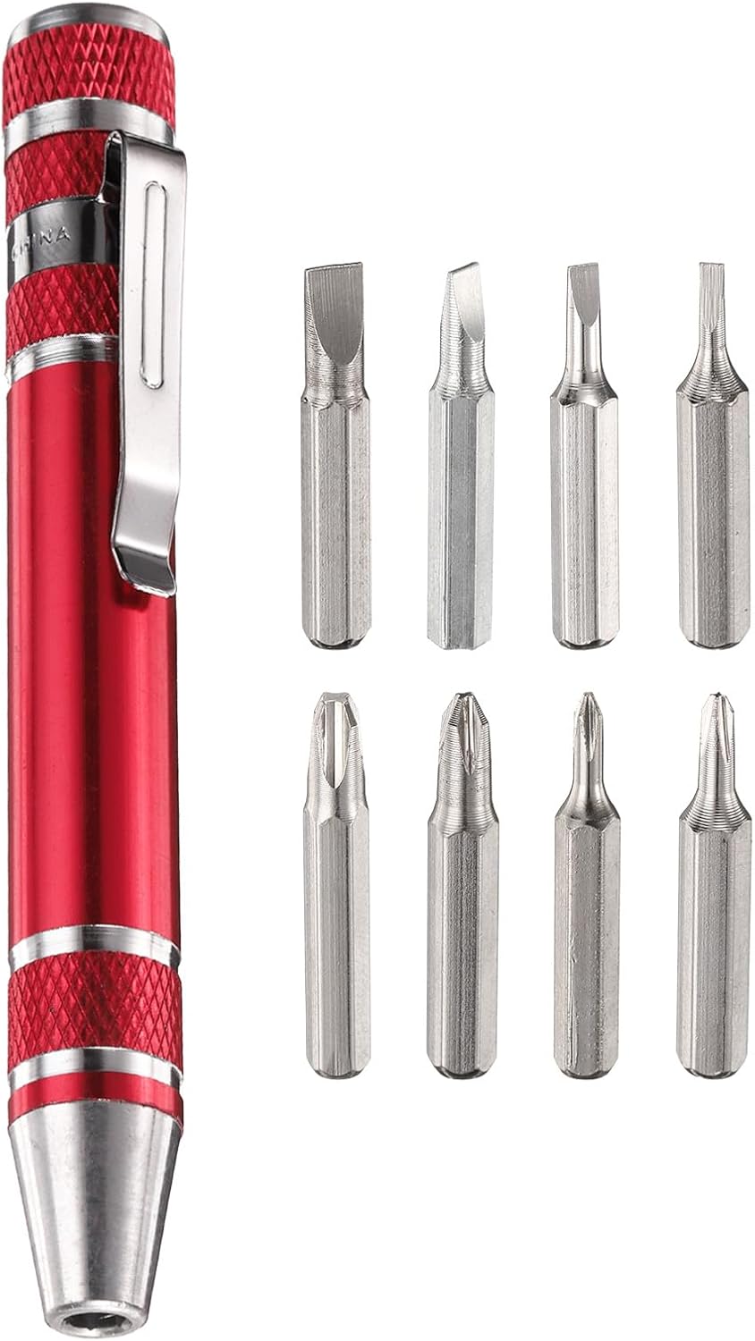 QUARKZMAN 8 In 1 Mini Pocket Pen Schraubendreher Set CR-V Multifunktion Rot