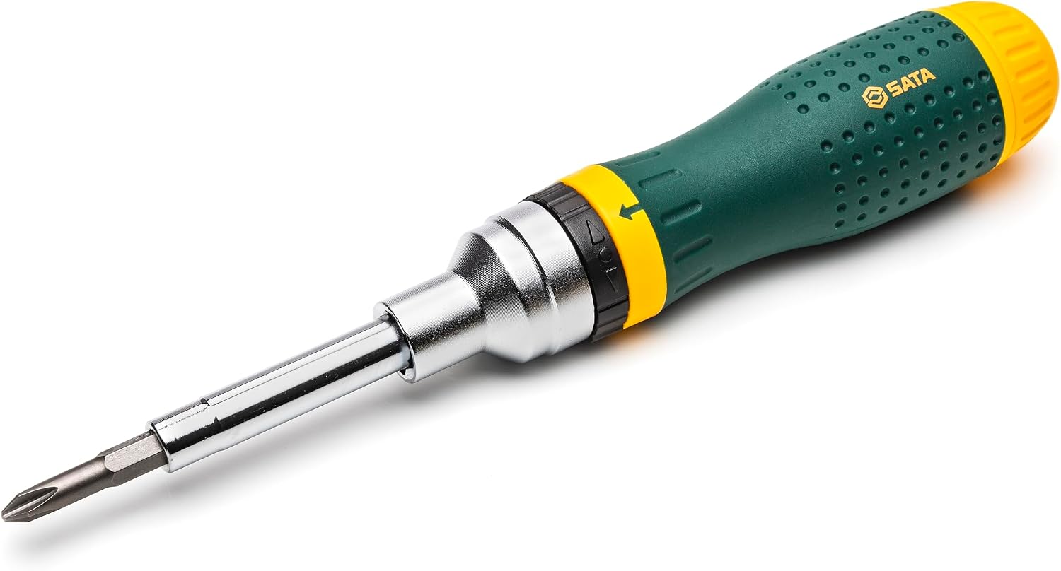 SATA Ratschenschraubendreher mit Bit-Magazin, 16-in-1 ST09350 (Magazinschraubendreher), Ratschenfunktion für erhöhte Geschwindigkeit und Effizienz beim Befestigen