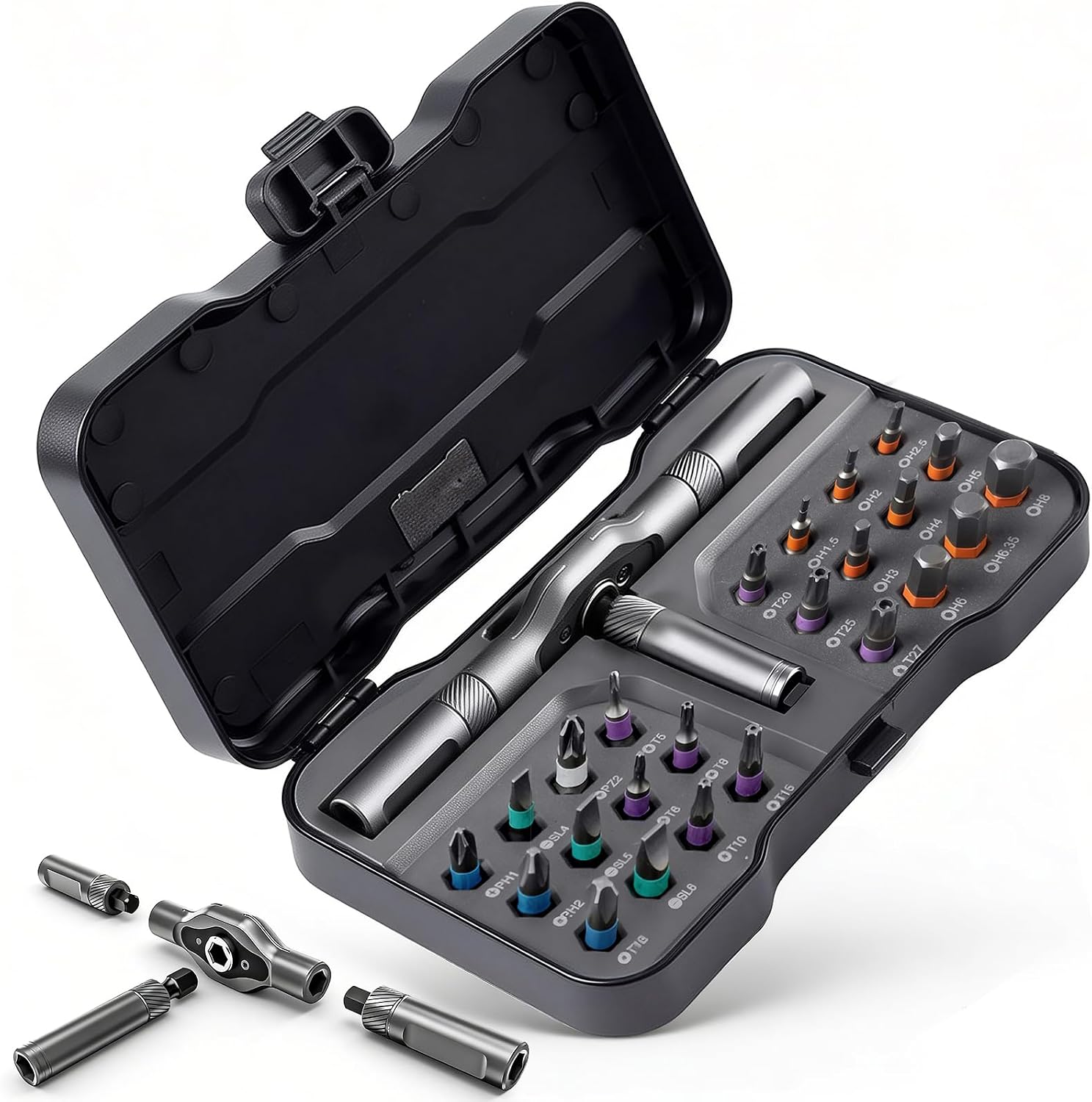 24-in-1 Ratschenschraubendreher Set | Professioneller Schraubendreher mit 58-Zahn-Ratsche & 24 magnetischen S2-Stahl-Bits | Inkl. abnehmbarem Griff & Aufbewahrungskoffer für Möbel, Auto, Heimwerken