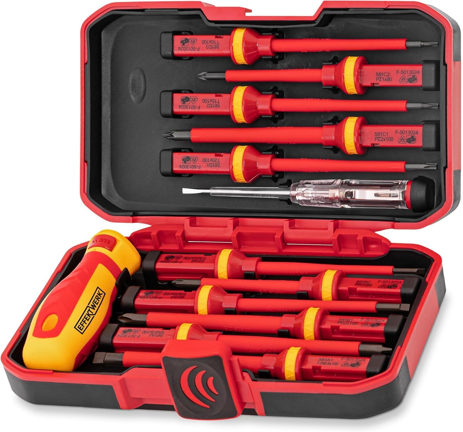13-teiliges Elektriker-Schraubendreher-Set - 4 Schlitz-, 3 Torx-, 2 PoziDriv-, 2 Phillips-Schraubendreher mit Spannungsprüfer - 1000V isoliert und VDE-geprüft mit Magnetspitzen