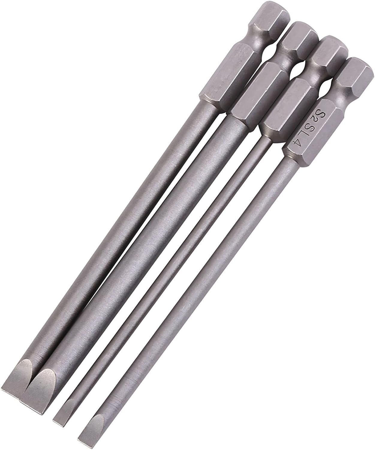 4-teiliges 100mm Extra Schlitzkopf Schrauberbit Set, Magnetisch Stahl-Schraubendreher-Set Sechskantschaft 3 mm-6 mm Magnetische Schlitz-Schraubendreher-Bits