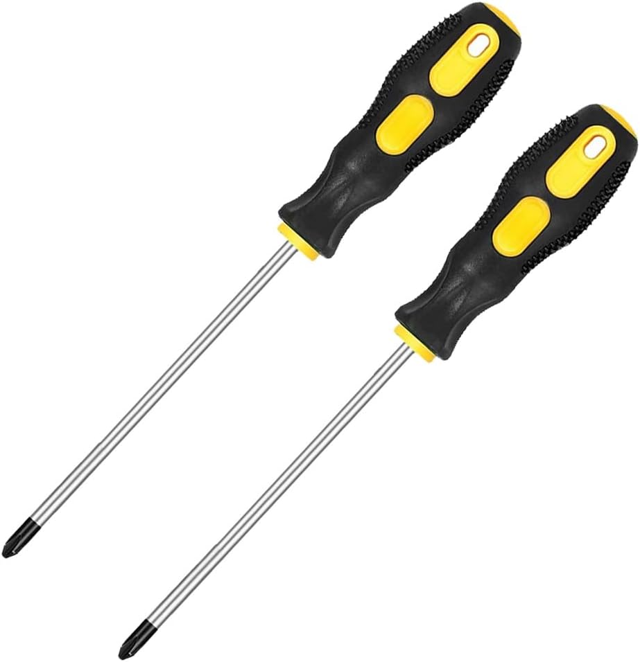 2er-Set Kreuzschlitzschraubendreher, Magnetisch, 20 cm Schaft, Rutschfester Griff, PH2-Kreuzschlitz, 6mm Spitze